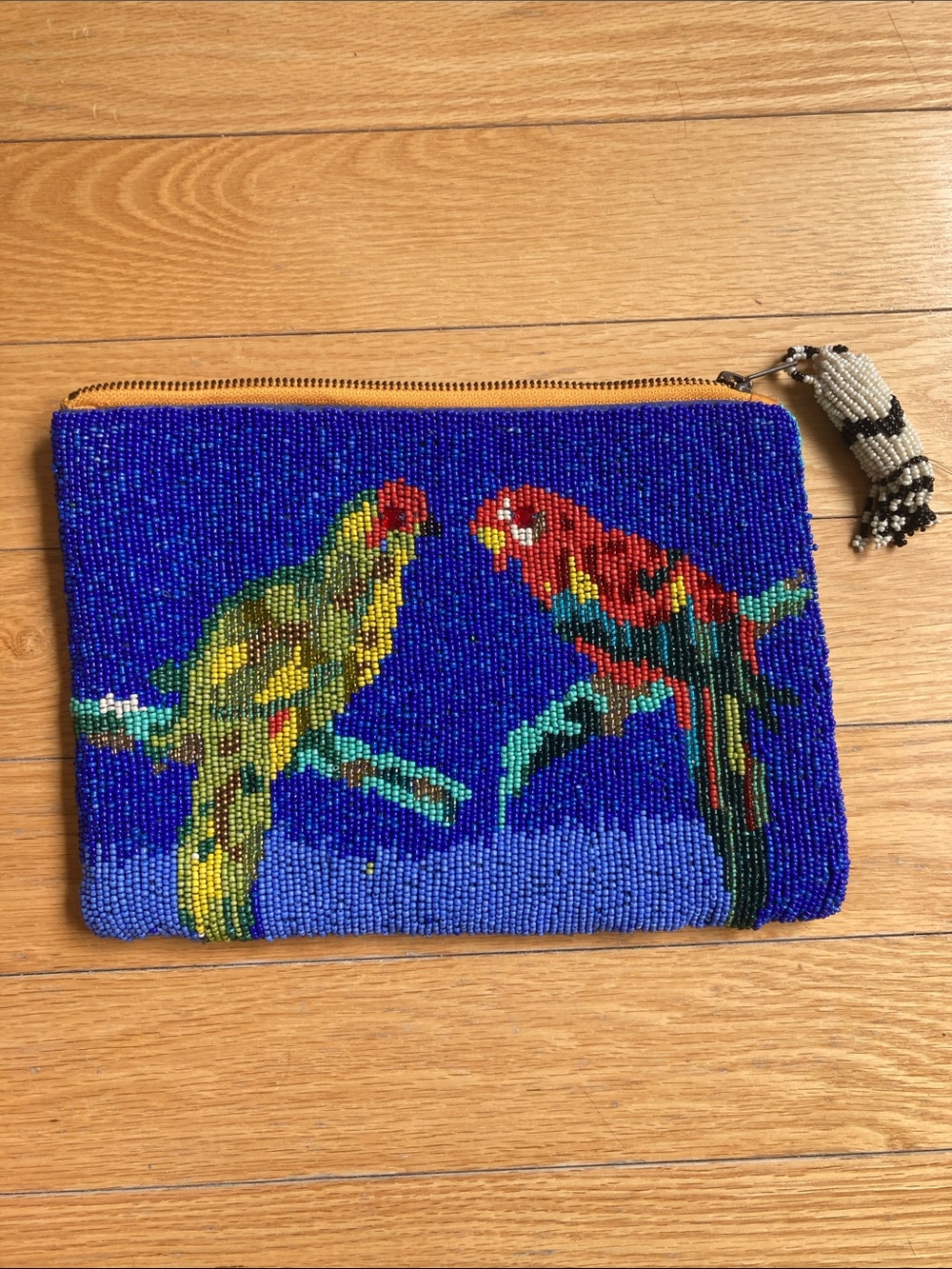 Anthropologie Beaded Parrot Clutch Pouch in Vibrant Blue